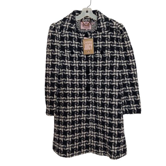 $448 NEW Juicy Couture SWING Coat Sz L Black Angel Twist Black White Houndstooth - Picture 5 of 16
